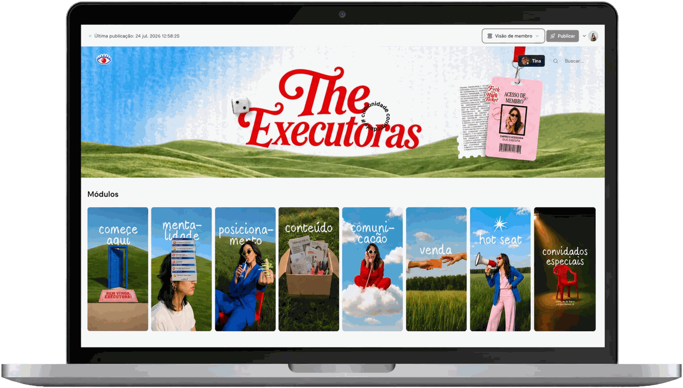 Área de membros da Executora Academy com os módulos
