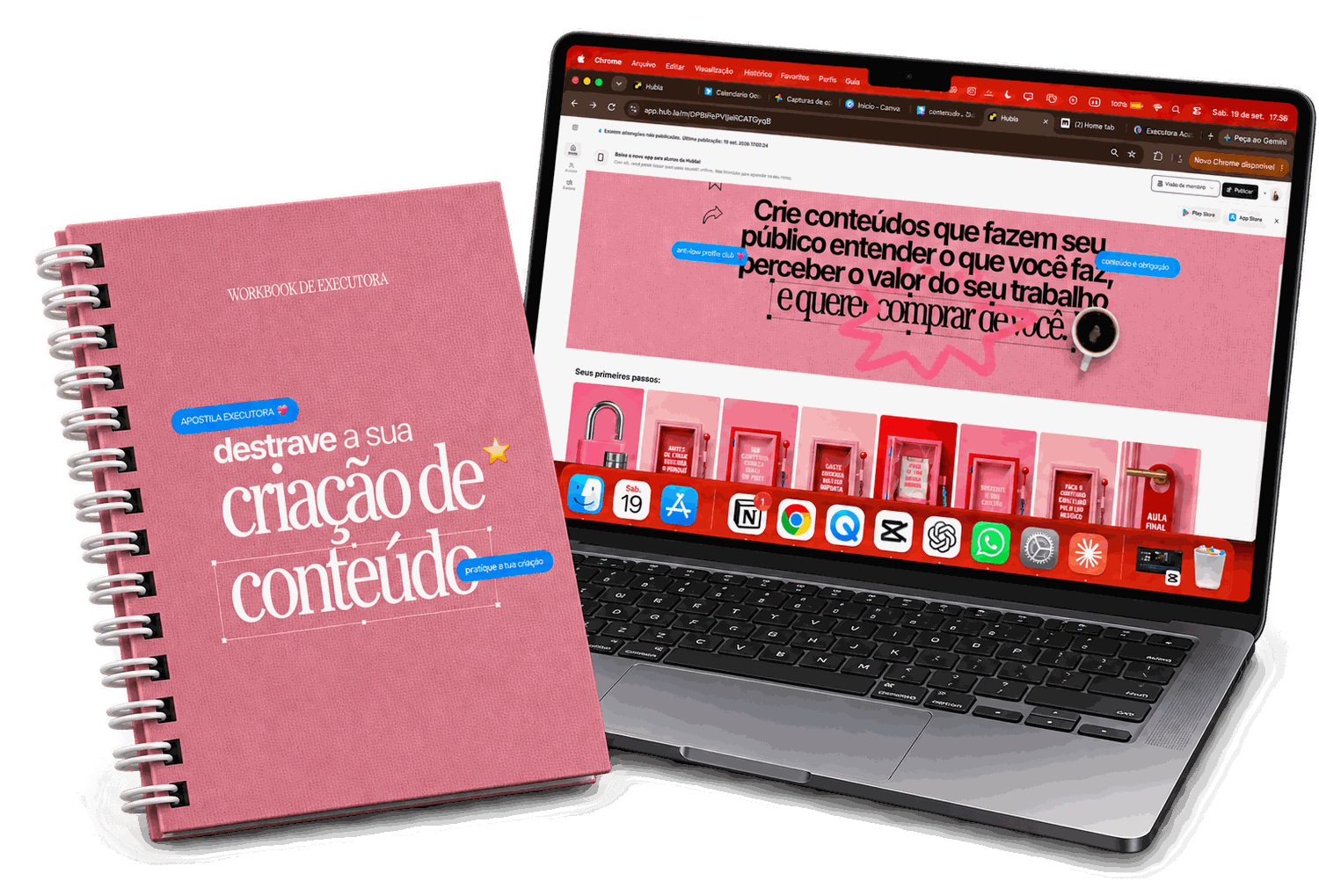 Apostila e área de aluna do curso Destrave a sua Criação de Conteúdo