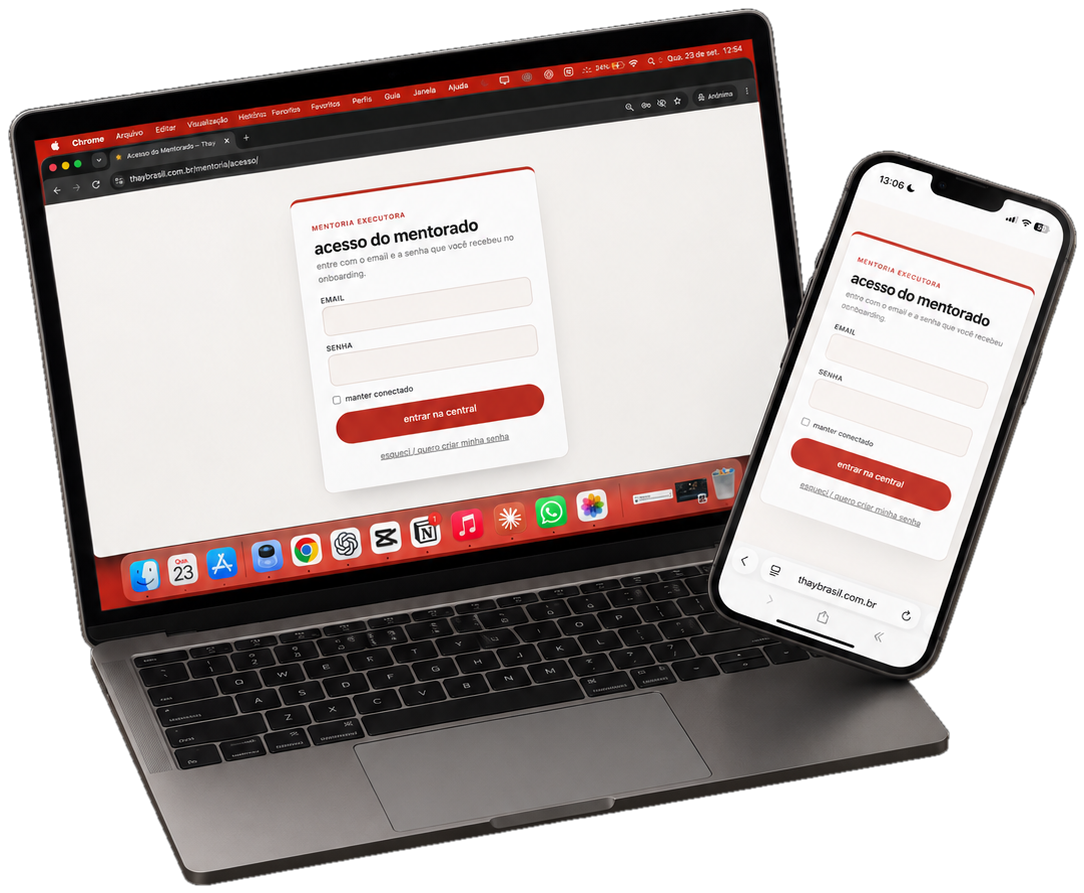 central do mentorado da Mentoria Executora no notebook e no celular