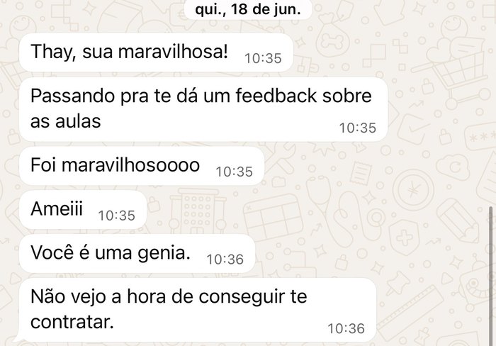 Mensagem de aluna com feedback das aulas
