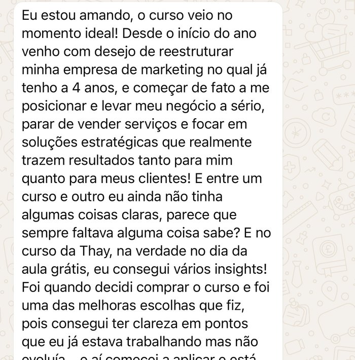 Mensagem de aluna sobre reestruturar a empresa