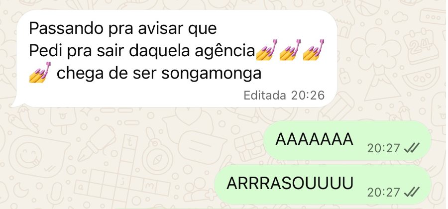 Mensagem da Giovanna avisando que pediu para sair da agência